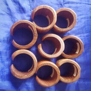 8 NOS Vintage MCM Napkin Rings Handmade Scandi-Japandi Teakwood Made in HongKong